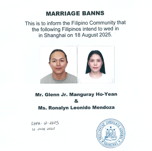 Ho Yean Mendoza MarriageBanns